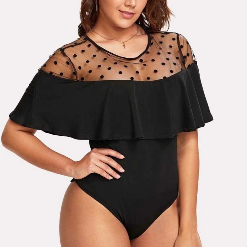 Sheer polka dot body suit